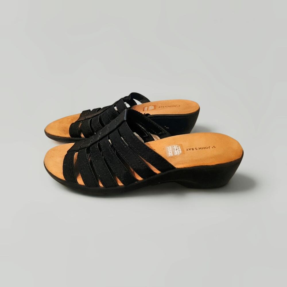 St. John's Bay Black Strappy Low Wedge Sandals Size 7